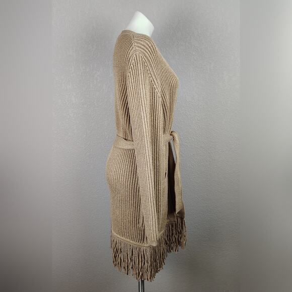 Max Mara Arold Cashmere Blend Lurex Fringe Belted Cardigan Size Large - Picture 3 of 12